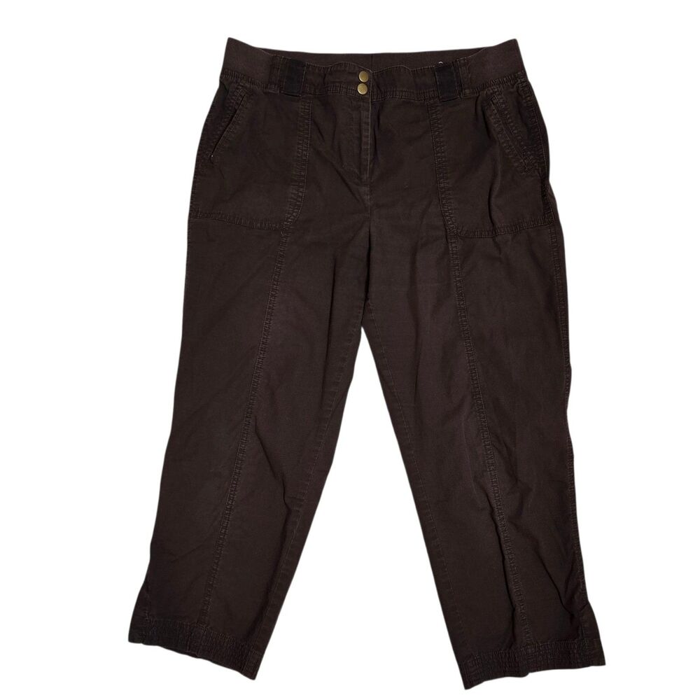 Chico's brown lightweight cotton casual elastic waist cropped pants Sz 1,5 /M